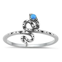 CHOOSE YOUR COLOR Chic Blue Simulated Opal Ring .925 Sterling Silver Bali Star Snake Band CZ Female Size 8