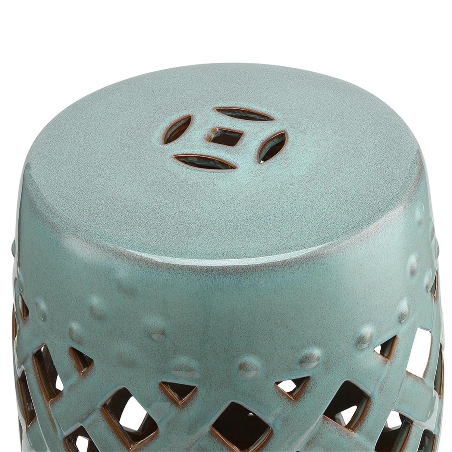 Demi Bonn 13" x 18" Ceramic Garden Stool with Woven Lattice Design & Glazed Strong Materials Decorative End Table for Backyard, Lawn, Balcony, Porch, Bronze
