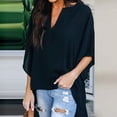 thumbnail image 2 of Spring Savings LYXSSBYX Women Long Sleeve Tops Women Solid Short Front Long Back Thin Long Sleeve V-Neck Shirt Blouse Top, 2 of 5