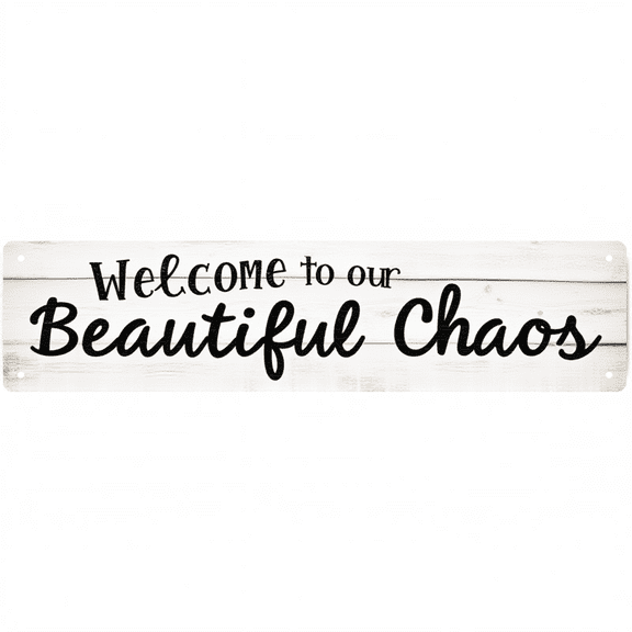 Decorative Tin Sign - 16*4 Inch "Welcome to our Beautiful Chaos" Family Design for Living Room, Kitchen, Playroom - Tin Signs, Ideal for Family Sign, Funny Room Decor, Vintage Decor for Home