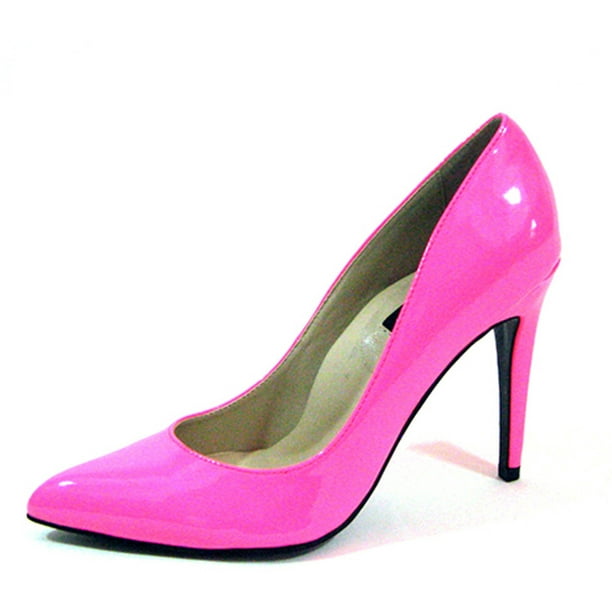 Udvinding tandpine Herske Highest Heel Womens 4" Plain Pump Neon Fuchsia Patent PU Shoes - Walmart.com