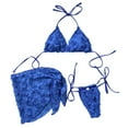 thumbnail image 6 of 3 Piece Swimsuits for Women Halter Triangle Bikini Sets with Floral Mesh Sarong Skirt Cover Up 3D Rose Flower Bathing Suits Beachwear, 6 of 8