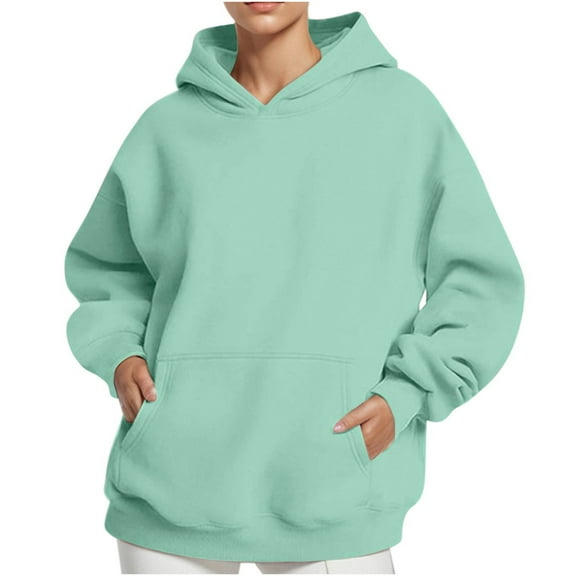 Ecqkame Womens Hoodies Sweatshirts Solid Color Pullover Long Sleeve Hoodies Winter Fall Outfits Comfortable Fashion Sweatshirts Mint Green M