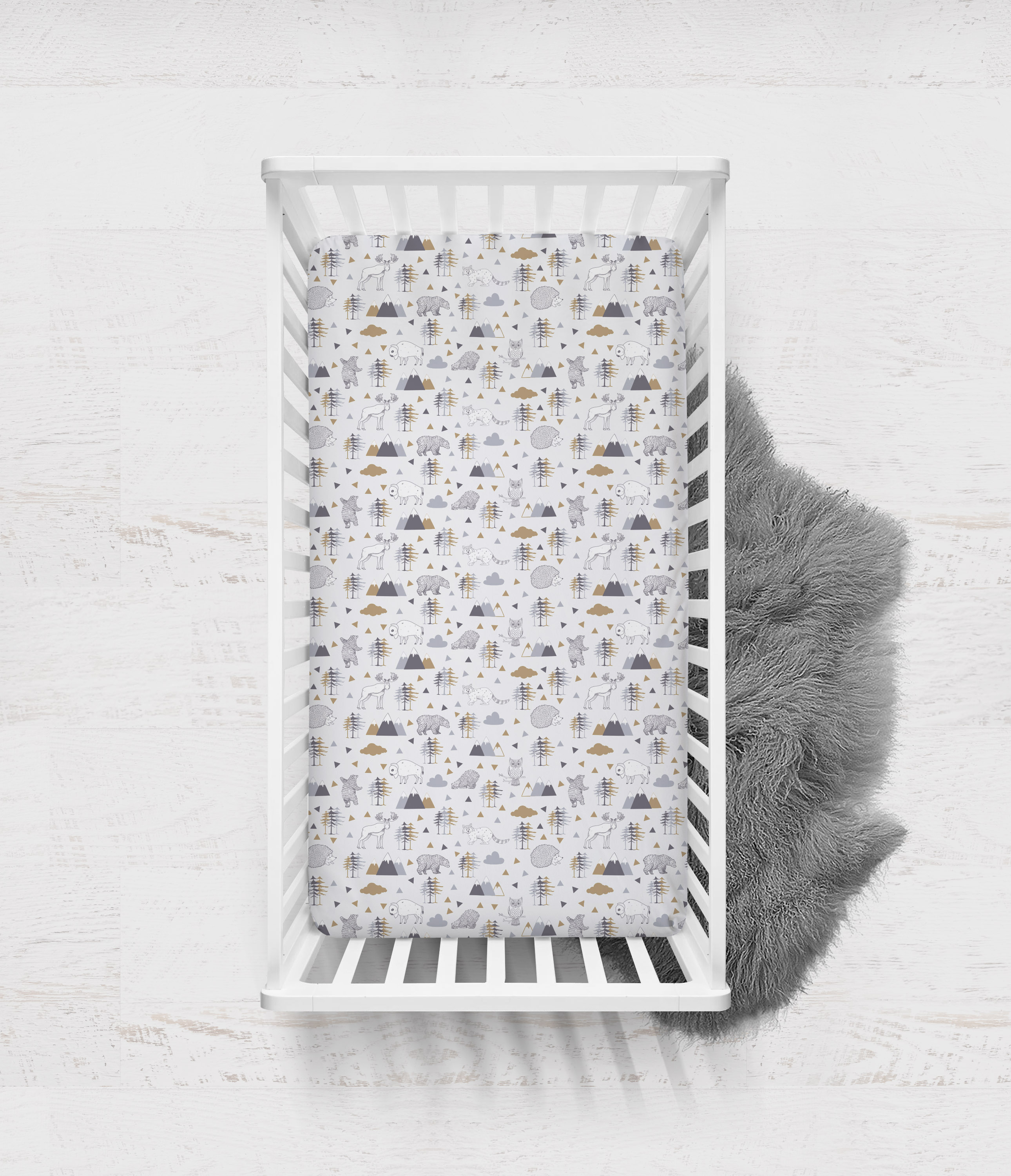 Bacati - Woodlands Grey/Beige Printed Crib Fitted Sheet