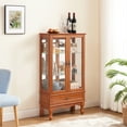 thumbnail image 2 of Contemporary Glass Wine Cabinet With Adjustable Shelves - 2 Doors, 1 Drawer, Oak Elegant Curio Display Shelves,, 2 of 6