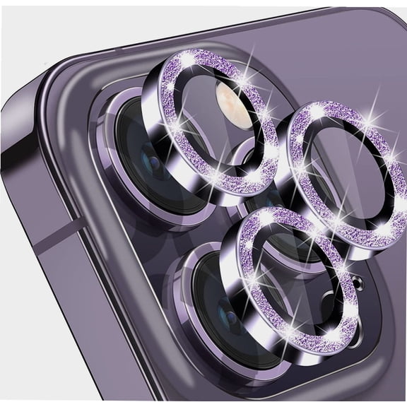 for iPhone 14 Pro & iPhone 14 Pro Max Camera Lens Protector, Bling Glitter Diamond Lens Cover- 3PCS Glitter Purple