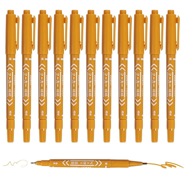 Uxcell Twin Tip Permanent Markers, 12 Pack Beige Fine and Ultra Fine Point Colored Makers Quick Drying Coloring Pen for Writing Drawing on Wood Plastic Metal Glass Stone