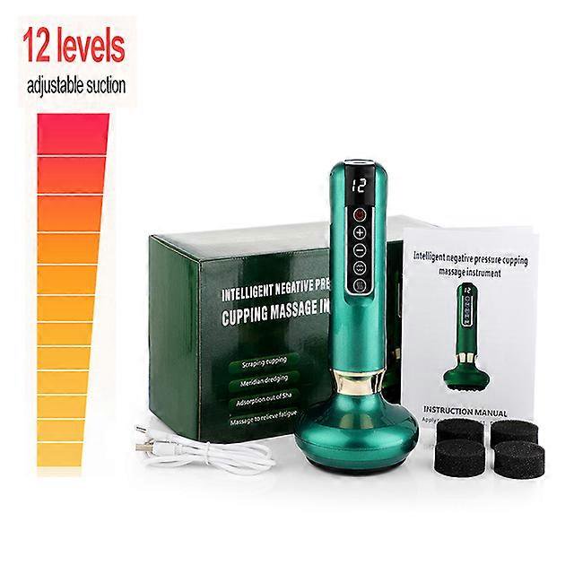 Masajeador eléctrico con ventosas al vacío GuaSha anticelulítico, belleza, salud, raspado, calor infrarrojo, masaje adelgazante Gua Sha, 12 niveles de succión, verde