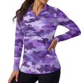thumbnail image 2 of Xoenoiee Purple Camo Print Women's Long Sleeve Golf Polo Shirts V Neck Collared Workout Tops UV Protection Activewear Pullover Golf Apparel Quick Dry Blouses Athletic Tennis Tops, Size XS, 2 of 7