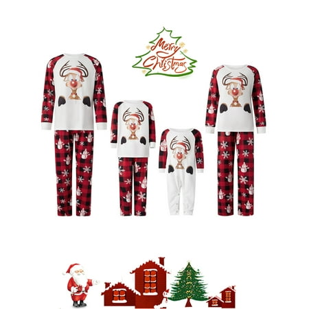 

Cathery Family Matching Christmas Pajama Set 2PCS Reindeer Print Top Plaid Pants Holiday Xmas PJs Sleepwear Set