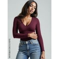 thumbnail image 3 of MOYIKO Deep V Neck Long Sleeve Shirts for Women Fitted Tops Tee,Size X-Large, 3 of 7