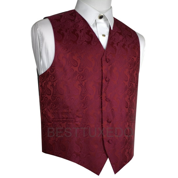 Italian Design Mens Formal Tuxedo Vest For Prom Wedding Cruise In Burgundy Paisley 3881