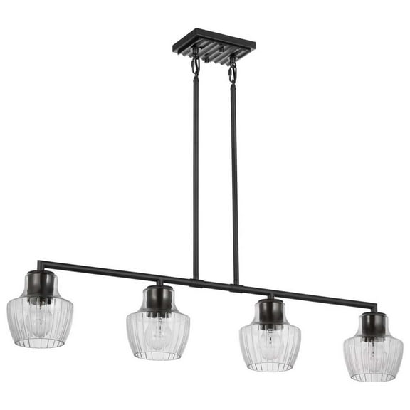 Nuvo Lighting Destin 4 Light Island Pendant Medium Base 60 Watt Black And Silver Accent Finish Clear Ribbed Glass