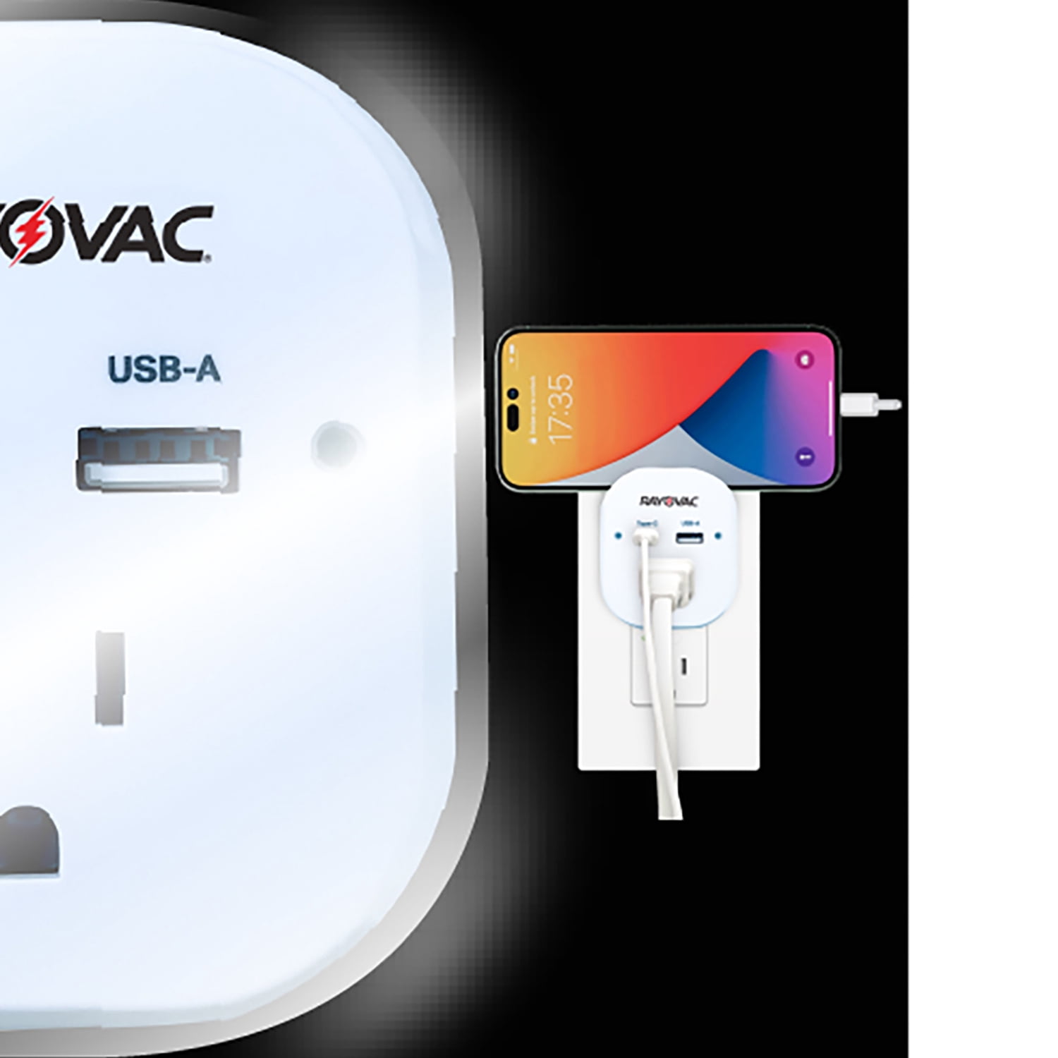 RAYOVAC Portable Surge Protector Wall Tap with Phone Holder, 1 AC Outlet, and 2 USB Ports, PN201
