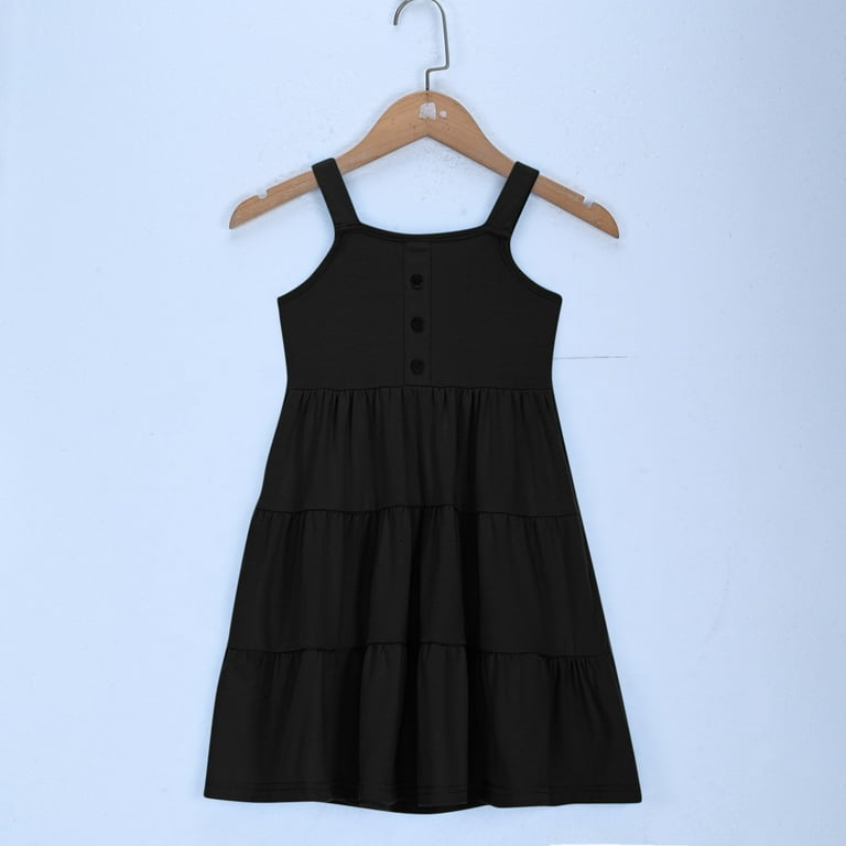LNWUY Middle and Older Girls' Summer Dresses Solid Color Casual Sleeveless  Button down Hem Flowy Layered Dresses with Pockets Black 4 Years -  Walmart.com