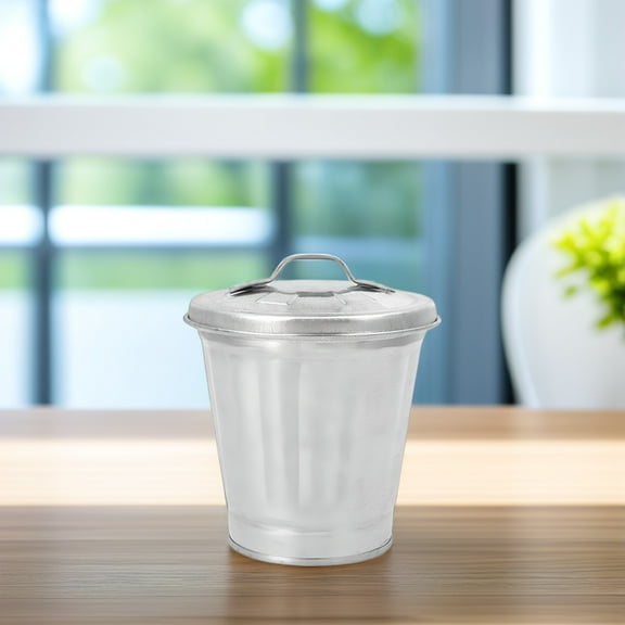 TEHAUX 3pcs Galvanized Iron Small Trash Cans with Lids for Indoor and Outdoor Use Metal Waste Bins