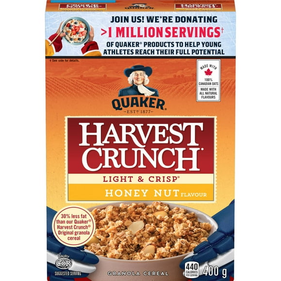 Quaker Céréales granola Croque Nature Légères et croustillantes Saveur Miel et noix 400g
