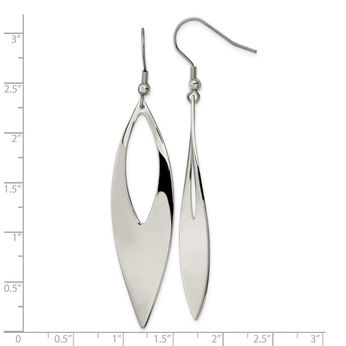 Stainless Steel Polished Shepherd Hook Long Drop Dangle Earrings 76.57x16.34mm Wide Dangle Earring for Women