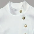 thumbnail image 4 of MORTTIC Women's Elegant Solid Color Long Sleeve Stand Collar Bodycon Midi Dress with Gold Buttons Side Slit White，S, 4 of 8