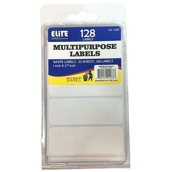 1" x 2.75" Multipurpose White Lables: 128 Labels