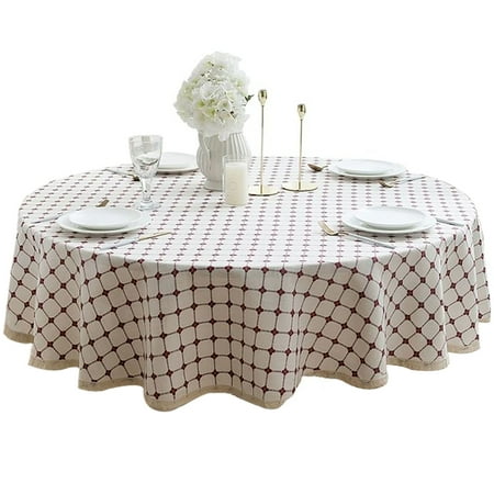

Round Tablecloth Thicken Plaid Tablecloth With Lace cotton Linen Blend Table Cover For Kitchen Dining Room Balcony Outdoor Party -Red-160CM