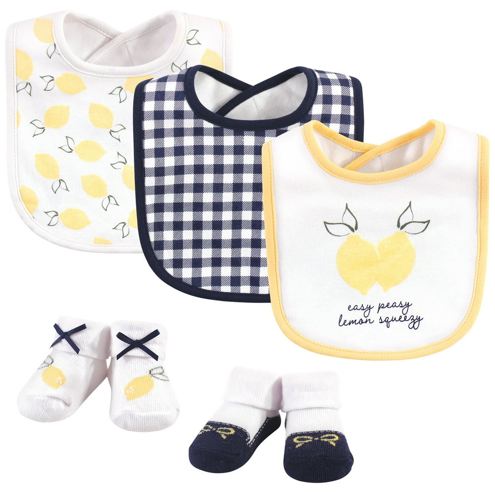 Hudson Baby Unisex Baby Cotton Bib and Sock Set, Easy Peasy, One Size