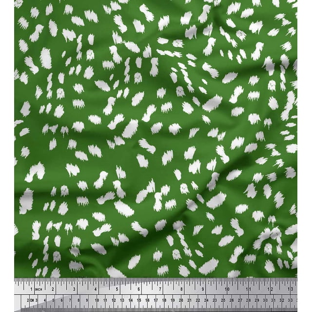 Soimoi Green polyester Crepe Fabric Cow Animal Skin Print Fabric by Yard 42 Inch Wide