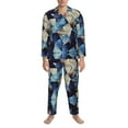 thumbnail image 4 of Bingfone Men'S Pajama Set 2 Piece Loungewear Pjs, Long Sleeve With Pajama Pants-Blue Squares, 4 of 9