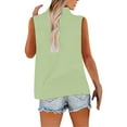 thumbnail image 4 of Dyfzdhu Linen Shirts for Women Sleeveless Loose Button Shirt Top Stand Solid Color Sleeve Collar Casual Summer Tank Tops Light Green, 4 of 9