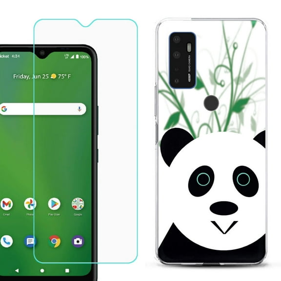 Shockproof Bumper Phone Case for AT&T Radiant Max 5G / Fusion 5G, with Tempered Glass Screen Protector, by OneToughShield ® - Panda