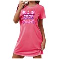 thumbnail image 1 of Camisón corto con estampado informal HAPPY YEAR para mujer, falda de dormir corta grande con cuello redondo y manga corta estampada en el pecho., 1 of 3