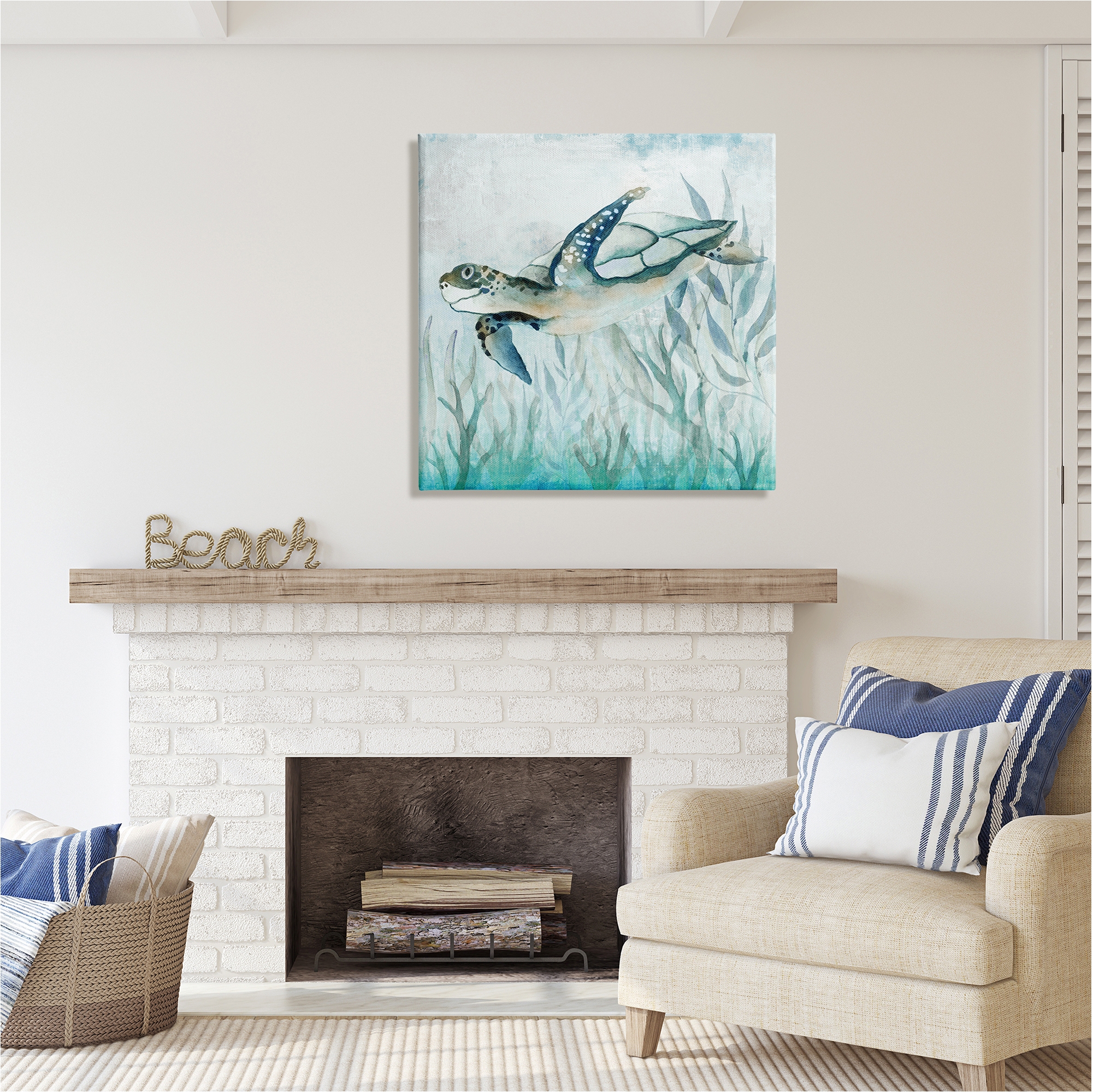 Stupell Industries Swimming Sea Turtle Animals & Insects Painting Gallery Wrapped Canvas Art Print Wall Art, 30 x 30