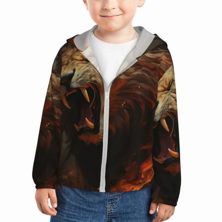 

Lukts Cool Flame Lion A Print Children s Long-Sleeved Sun Protection Clothing Hooded Sweatshirts for Boys and Girls Outdoor Sports-3 Years