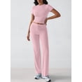 thumbnail image 4 of Women'S 2 Piece Lounge Sets Short Sleeve Tops Fold-over Flare Pants Casual Outfits Matching Set Light Pink L, 4 of 6