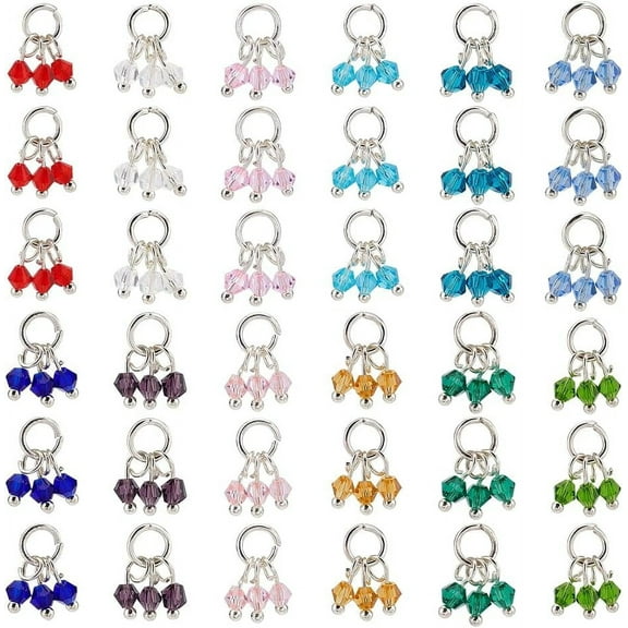 48 Pcs 12 colors Birthstone Beads Charms Glass Gemstone Beads Pendant Charms Connectors for Jewelry Necklace Bracelet Earring Making for diy