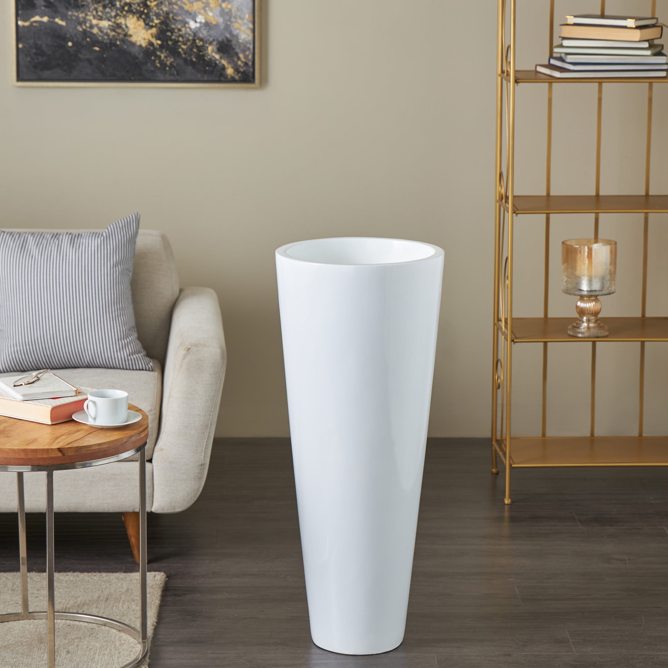 DecMode 36" Floor White Fiberglass Vase