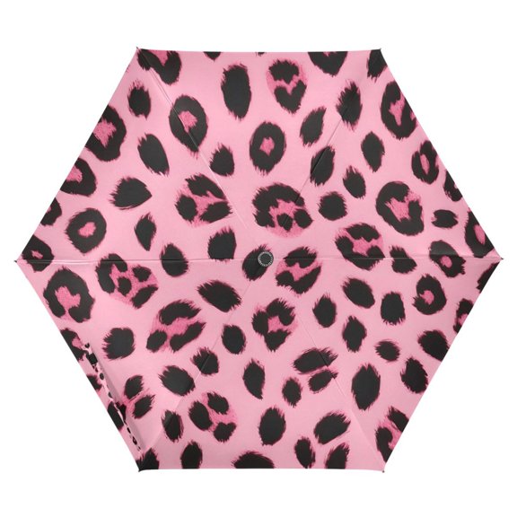 ALAZA Pink Leopard UPF 50  Compact Folding Umbrella for Rain Travel Umbrella Packable