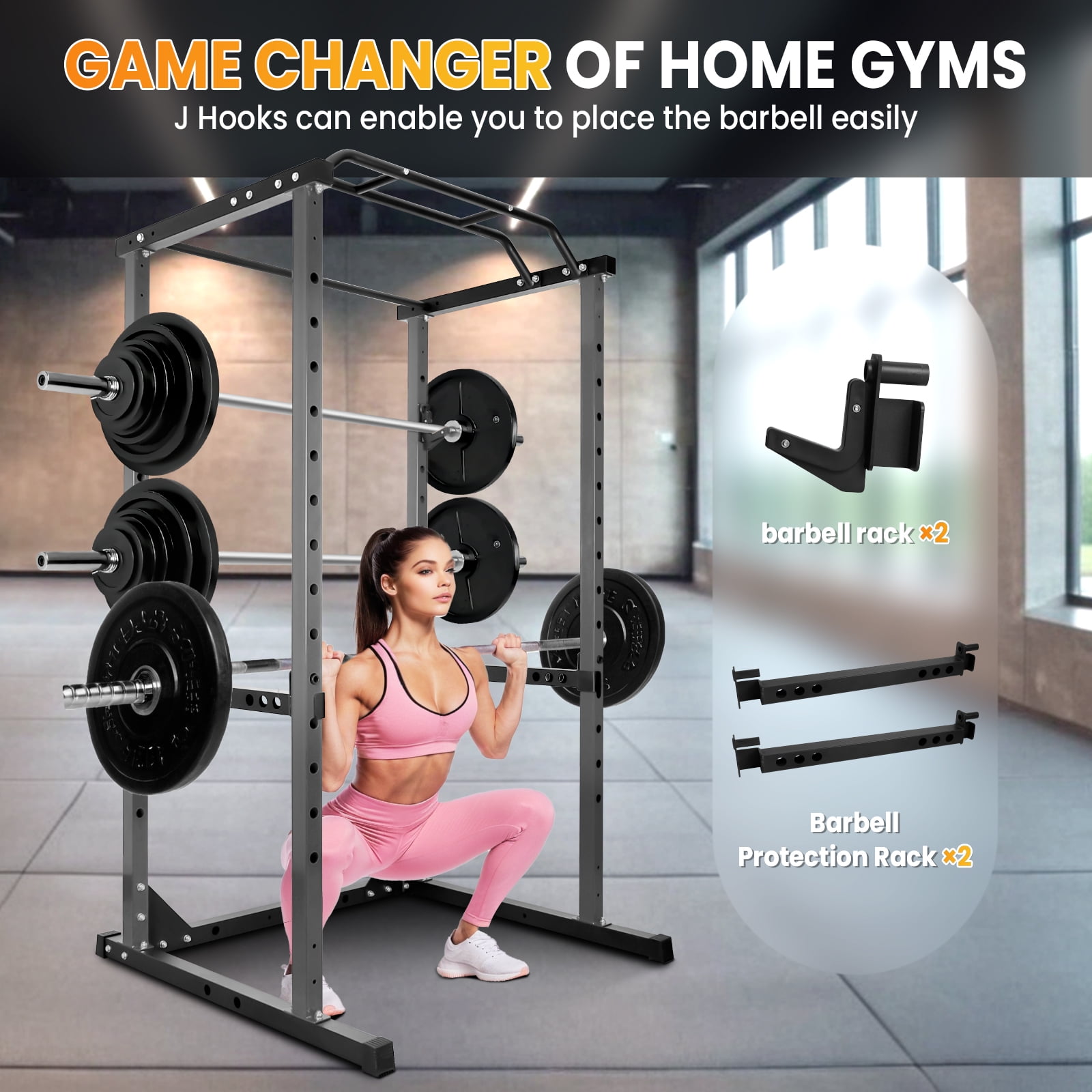 Squat Rack Power Cage , 45.6"×44.3"×81.5", 1200lbs Multi - Function Home Gym Squat Rack for Home Gym, All-in-One Squat Rack for Home Gym, Black