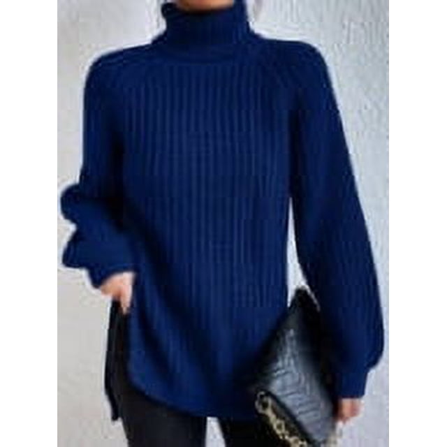 Pull Européen et Américain Col Roulé Pull simple Décontracté Mi-Long