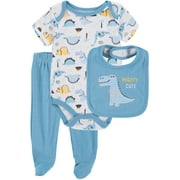Bon Bebe Boys 0-9 Months Dinosaur Bodysuit Pant Set with Bib(Blue 6-9 Months)