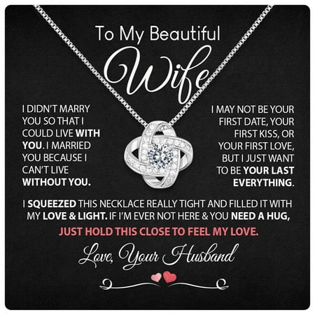 To My Wife Necklace From Husband With Heartfelt Message & Elegant Box - Soulmate Necklace For Women, Romantic Jewelry Her On Birthday, Anniversary #1331, Gold Love Knot Necklace