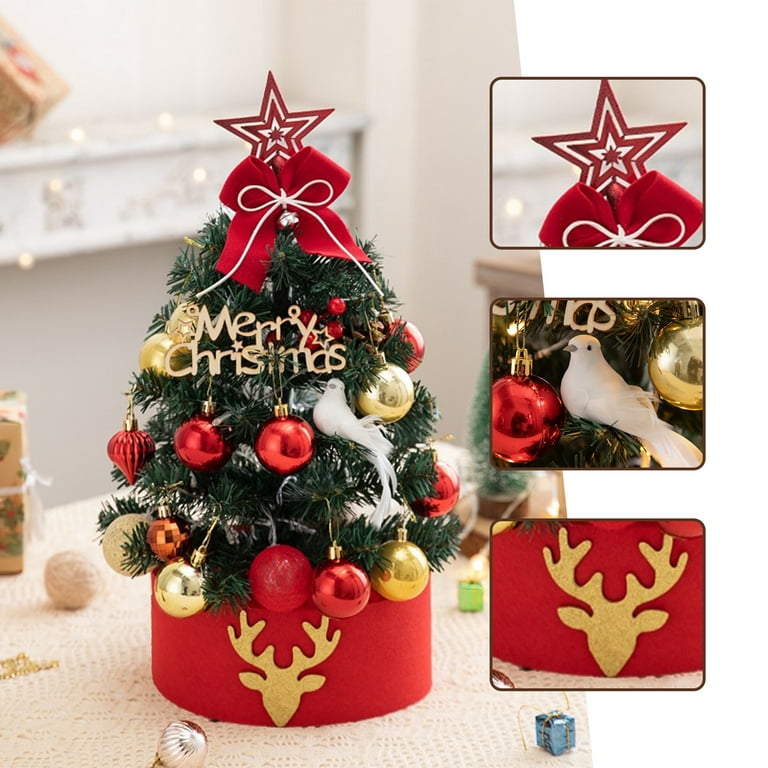 RENXR 18in Tabletop Christmas Tree, White Christmas Trees with  Feather Balls Deer, Small Artificial Xmas Tree for Holiday Party Decor :  Home & Kitchen