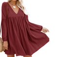 thumbnail image 2 of asdoklhq Womens Plus Size Clearance Dresses,Women Long Sleeve Solid V Neck Solid Narrow Cuffs Loose Mini Dress, 2 of 6