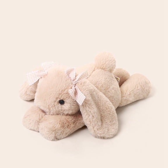 Cute Floppy Ear Bunny Plush Toy, Soft Stuffed Laying Rabbit with Bows, Adorable Cuddle Buddy for Kids & Girls, Easter Gift & Home Decor