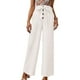 thumbnail image 1 of Pantalones de piernas anchas para mujer, pantalones de color sólido con botones en la cintura, informales, holgados, para vacaciones, citas, trabajo, vida diaria, blanco M, 1 of 6