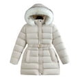 thumbnail image 2 of Staki Toddler Puffer Jacket Girls' Heavyweight Shimmer Puffer Jacket with Hood and Fleece Headband(White,4-5 Years), 2 of 6