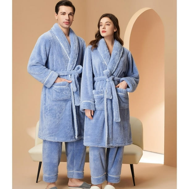 Zanvin Women s Robe Lounge Pajamas Set Plush Fleece Bathrobe For Men Long Spa Robe With Shawl Collar Sleepwear Outfit Loungewear Grey