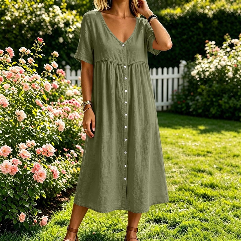 cotton and linen v neck midi dress Women's Cotton Linen Sleeveless V Neck Midi Summer Dresses Casual Loose  Tank Dress Solid Pleated Beach Sundresses Beige at Amazon Women's Clothing  store
