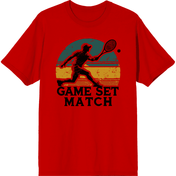 Game Set Match Adult Red Crew Neck Short Sleeve Tee-Medium