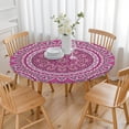 thumbnail image 6 of 44in Round Tablecloth with Elastic Edge, Waterproof Fitted Table Cover for 36-44" Tables, Floral Theme Polyester Reusable Table Cloths Wipe Clean for Picnic, Dining, Outdoor Use and Party Decor, 6 of 7